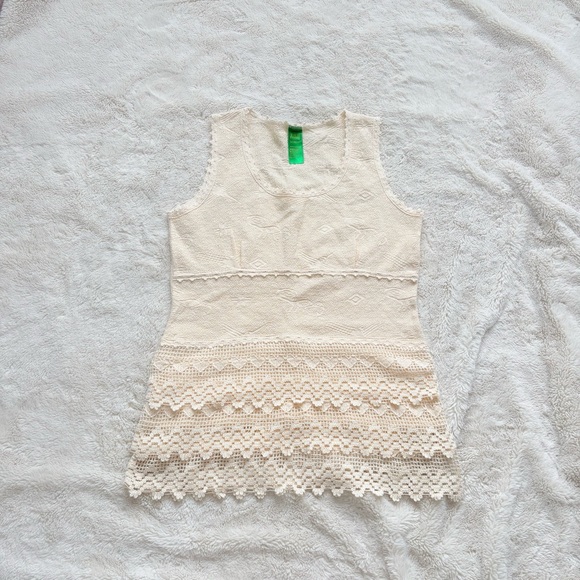 100% Cotton Lace Knit Tank XS | Boho Cottagecore Textured Cream Summer Top - Picture 2 of 9